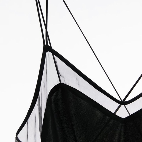Zara Black Organza Satin Effect Slip Dress - Picture 5 of 7